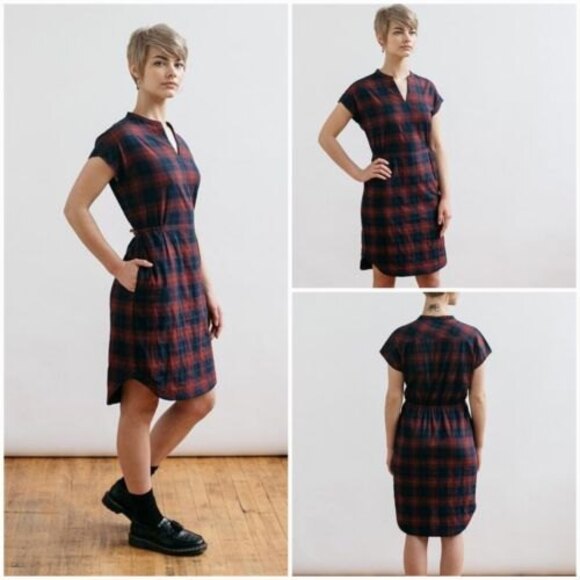 Bridge & Burn Clement Cinched Waist Dress Women's size XS Red Plaid knee length - Picture 2 of 11